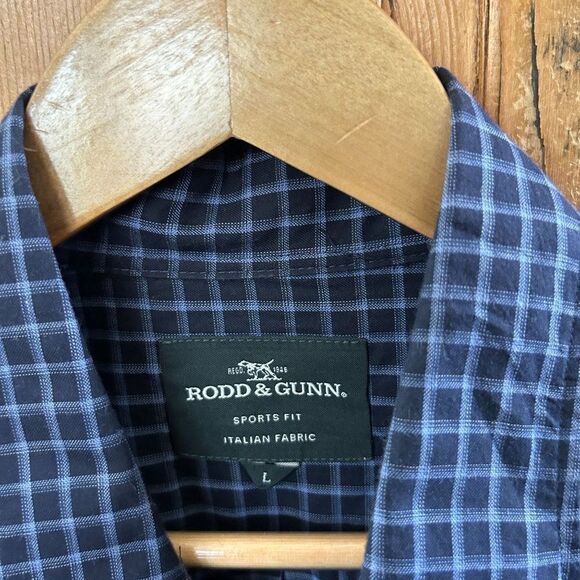 Rodd & Gunn Large Sports Fit Long Sleeve Button Front Shirt Navy Blue Plaid - Picture 4 of 12